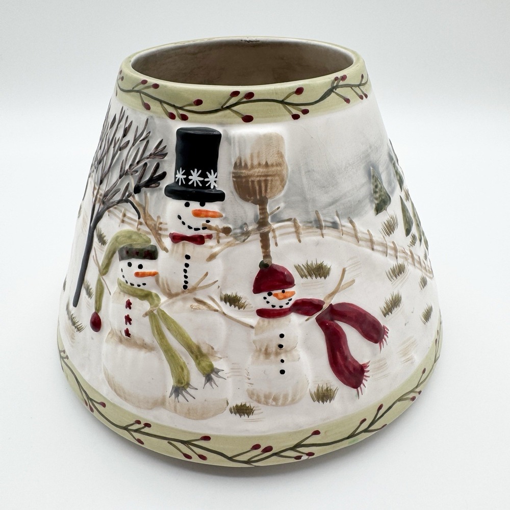 Vintage Yankee Candle Snowman Family Shade Topper Christmas Ceramic Holiday